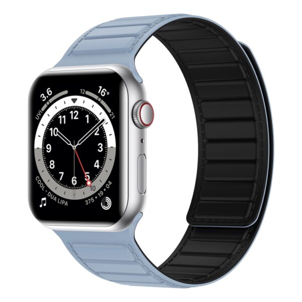 Magnetic Silicone Watch Band For Apple Watch - Light Blue Black