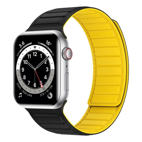 Magnetic Silicone Watch Band For Apple Watch - Black Yellow