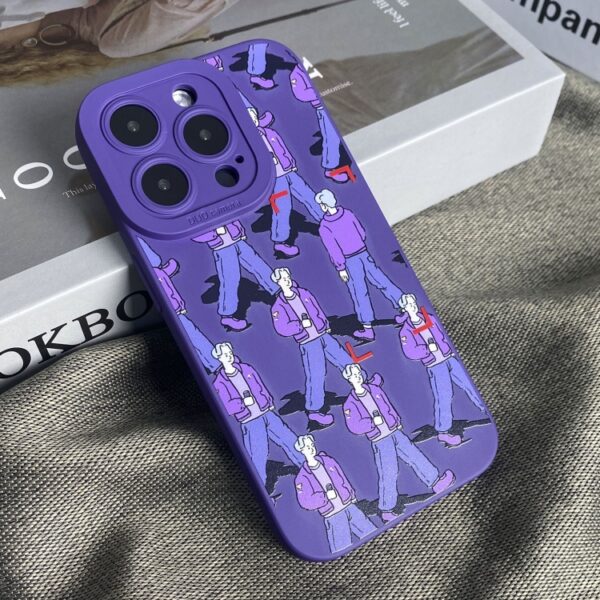 iPhone 14 Pro Liquid Silicone Pedestrians Pattern Phone Case - Purple