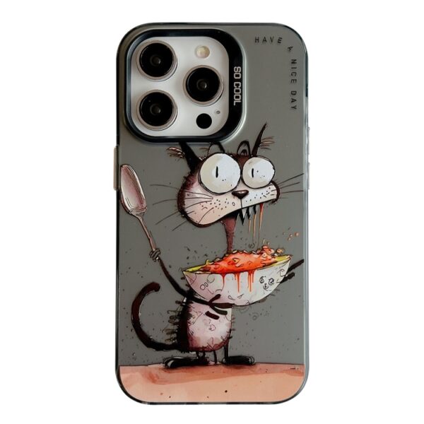 iPhone 14 Pro Animal Pattern Oil Painting Series PC + TPU Phone Case - Eating Rat