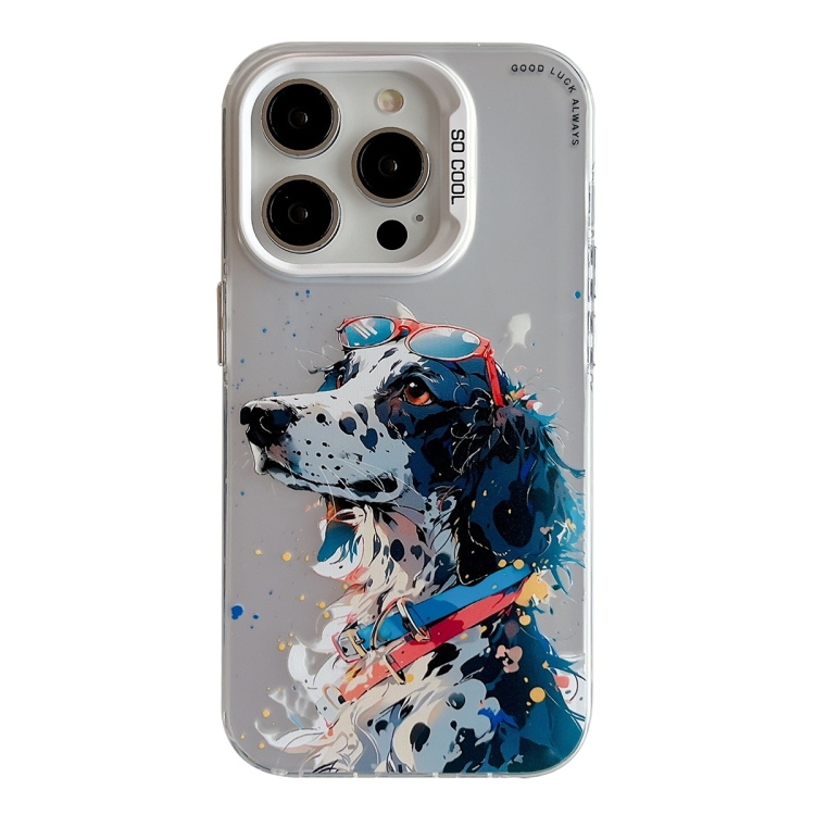 iPhone 14 Pro Animal Pattern Oil Painting Series PC + TPU Phone Case - Spotted Dog