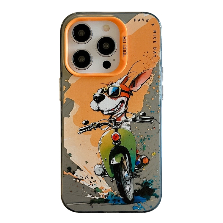iPhone 14 Pro Animal Pattern Oil Painting Series PC + TPU Phone Case - Bicycle Dog