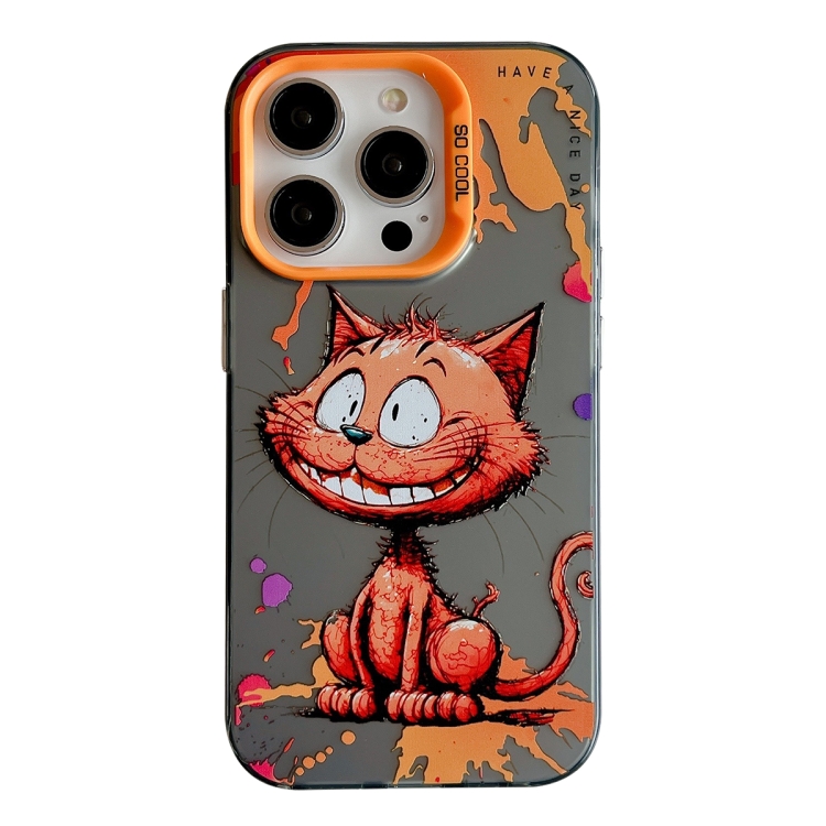 iPhone 14 Pro Max Animal Pattern Oil Painting Series PC + TPU Phone Case - Smiling Cat