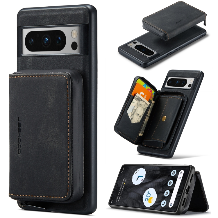 Google Pixel 8 Pro JEEHOOD Magnetic Zipper Wallet Phone Leather Case - Black - Sample product photo 6