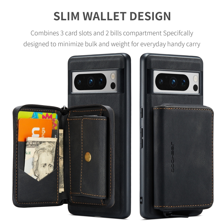 Google Pixel 8 Pro JEEHOOD Magnetic Zipper Wallet Phone Leather Case - Black - Sample product photo 5
