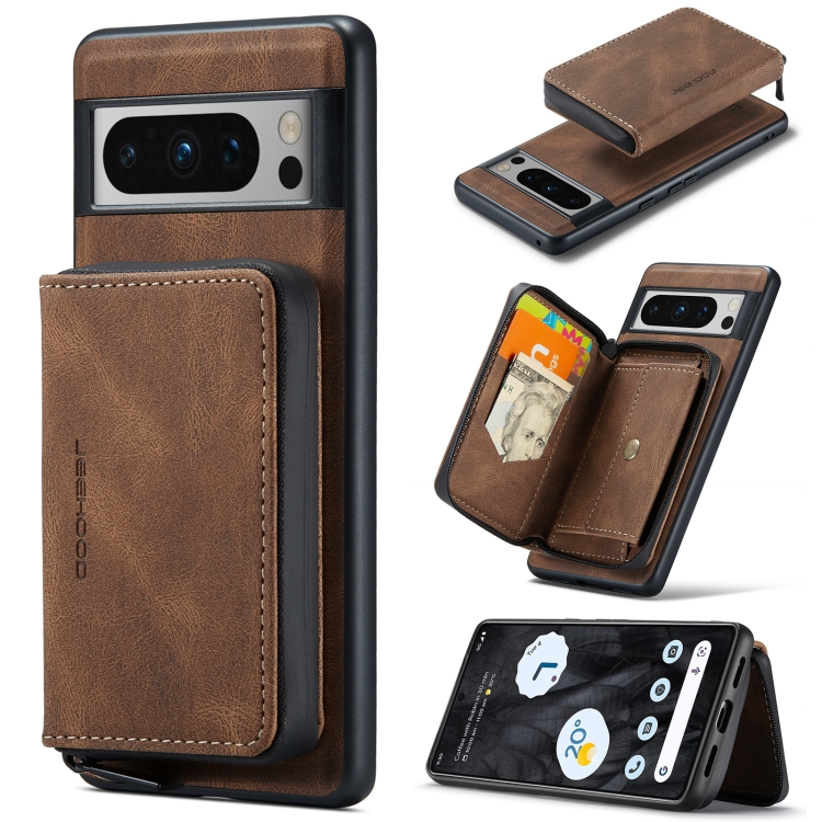 Google Pixel 8 Pro JEEHOOD Magnetic Zipper Wallet Phone Leather Case - Brown - Sample product photo 5